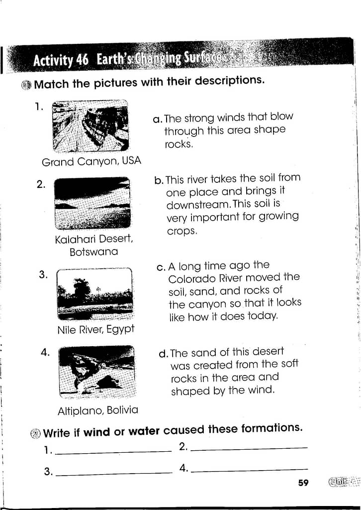 Earths Changing Surface Worksheet