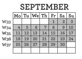9月のカレンダー